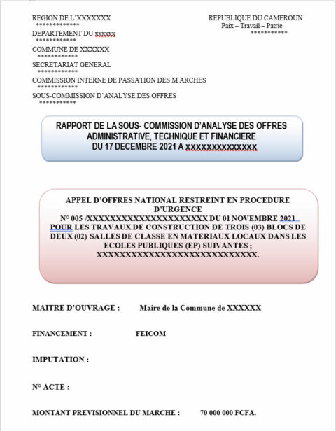 Exemple de rapport sous commission d'analyse des offres